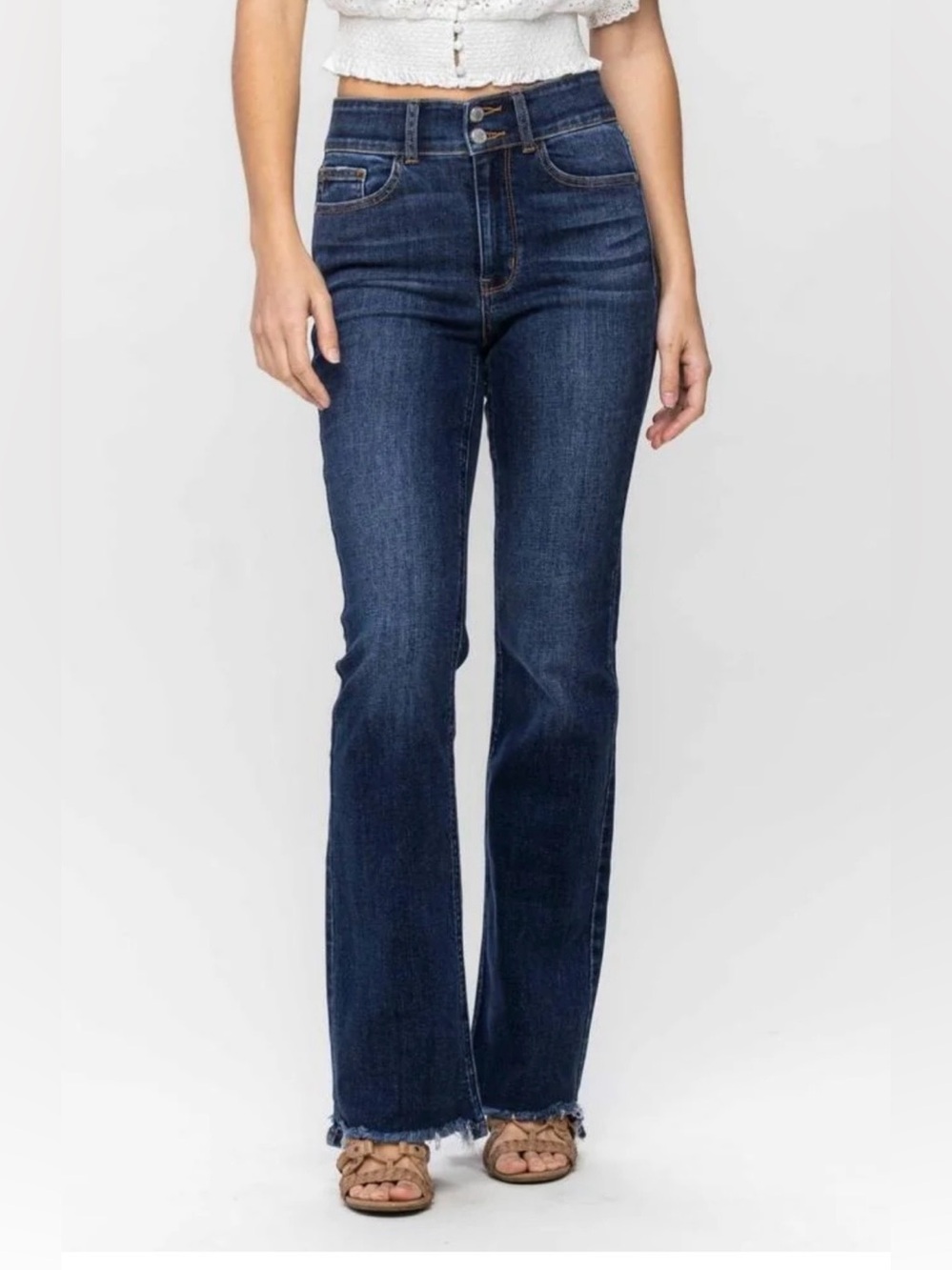 Judy Blue High Waist Frayed Hem Bootcut Denim Jeans